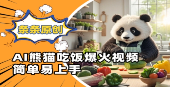 Ai熊猫吃饭爆火视频，条条原创，简单易上手小白网创_互联网创业项目_网络创业小白网创