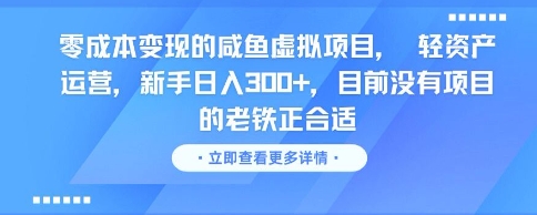 零成本变现的咸鱼虚拟项目， 轻资产运营，新手日入3张+，目前没有项目的老铁正合适小白网创_互联网创业项目_网络创业小白网创