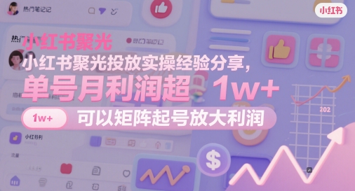 小红书聚光投放实操经验分享，单号月利润超1w+，可以矩阵起号放大利润小白网创_互联网创业项目_网络创业小白网创