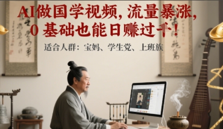 AI做国学视频，流量暴涨 ，0 基础也能日入多张小白网创_互联网创业项目_网络创业小白网创