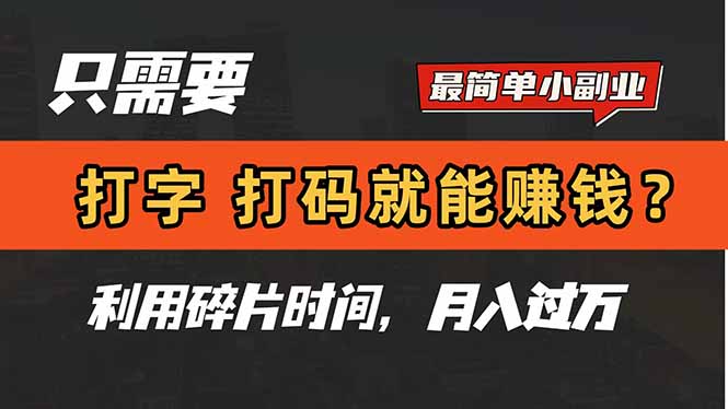 （14672期）只需要打字，打码，就能赚钱？简单的赚钱小副业，利用碎片时间，月入过万小白网创_互联网创业项目_网络创业小白网创