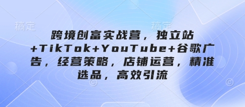 跨境创富实战营，独立站+TikTok+YouTube+谷歌广告，经营策略，店铺运营，精准选品，高效引流小白网创_互联网创业项目_网络创业小白网创