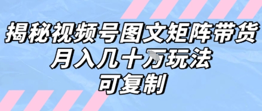 解密视频号图文矩阵带货，月入几个W的打法，可复制小白网创_互联网创业项目_网络创业小白网创