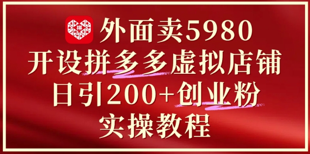 外面卖5980开设拼多多虚拟店铺：单日引流200+创业付费粉实战教程小白网创_互联网创业项目_网络创业小白网创