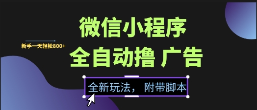 微信小程序全自动撸广告项目，彻底解决没流量的问题，新手一天8张+【揭秘】小白网创_互联网创业项目_网络创业小白网创