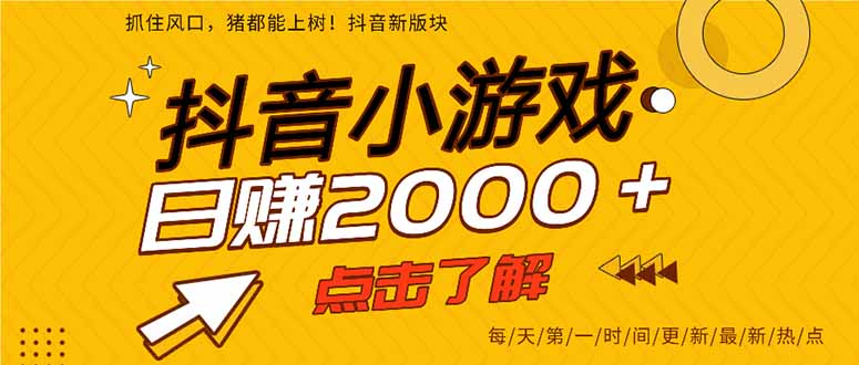 （14319期）抖音小游戏，最新风口项目，亲测单游戏2000+感兴趣点击了解。小白网创_互联网创业项目_网络创业小白网创