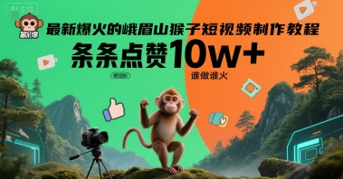 最新爆火的峨眉山猴子短视频制作教程，条条点赞10w+，谁做谁火【教程+提示词】小白网创_互联网创业项目_网络创业小白网创
