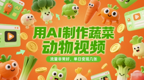 用AI制作蔬菜动物视频，流量非常好，单日变现几张小白网创_互联网创业项目_网络创业小白网创