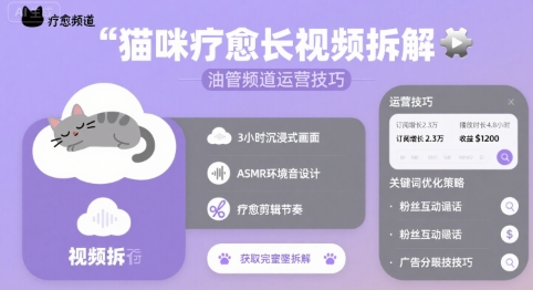 猫咪疗愈长视频拆解 &油管频道运营技巧小白网创_互联网创业项目_网络创业小白网创