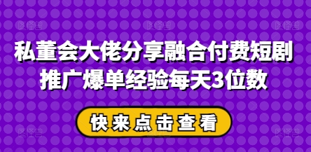 私董会大佬分享融合付费短剧推广爆单经验每天3位数小白网创_互联网创业项目_网络创业小白网创