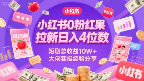 小红书0粉红果短剧拉新日入4位，数短剧总收益10W+大佬实操经验分享小白网创_互联网创业项目_网络创业小白网创