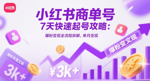 小红书商单号7天快速起号攻略：爆粉变现全流程拆解，单月变现3k+小白网创_互联网创业项目_网络创业小白网创