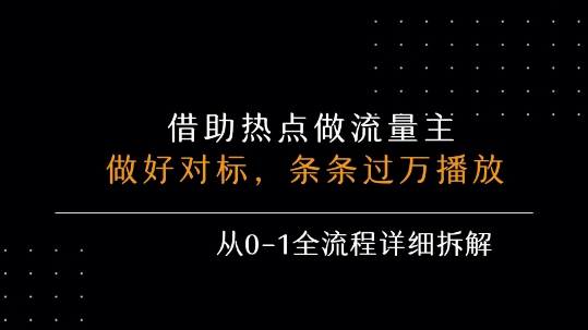 借力热点，乘顺风车玩流量主，条条过万播放， 每月收益5k+，从0-1全流程详细拆解小白网创_互联网创业项目_网络创业小白网创