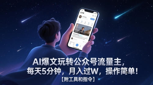 AI爆文玩转公众号流量主，每天5分钟，月入过W，操作简单！【附工具和指令】小白网创_互联网创业项目_网络创业小白网创