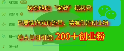 被忽略的“宝藏”视频号引流精准创业粉单人单日引流200+精准粉小白网创_互联网创业项目_网络创业小白网创