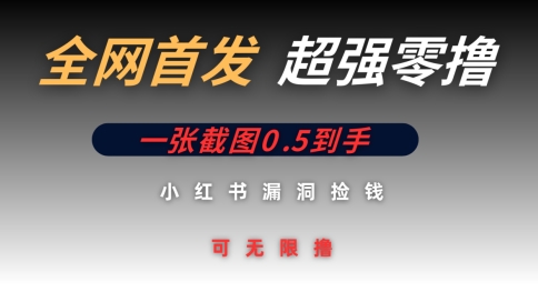 全网首发无限零撸捡钱项目，小红书一张截图0.5元可无限零撸小白网创_互联网创业项目_网络创业小白网创