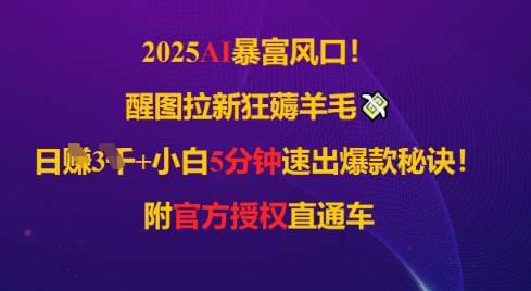 2025AI风口，醒图拉新狂薅羊毛，日入几张，小白5分钟速出爆款秘诀!附官方授权直通车小白网创_互联网创业项目_网络创业小白网创