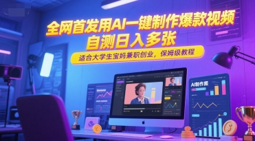 全网首发用AI一键制作爆款视频，自测日入多张，适合大学生宝妈兼职创业，保姆级教程小白网创_互联网创业项目_网络创业小白网创
