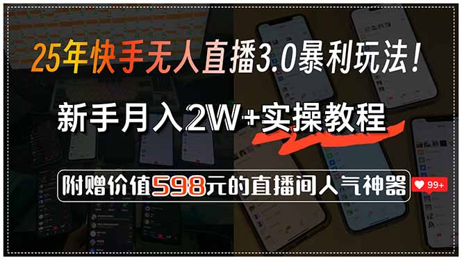 （15335期）25年快手无人直播3.0暴利玩法！，新手月入2W+实操教程，附赠价值598元…小白网创_互联网创业项目_网络创业小白网创