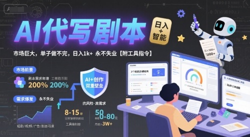 AI代写剧本，市场巨大，单子做不完，日入1k+ 永不失业【附工具指令】小白网创_互联网创业项目_网络创业小白网创