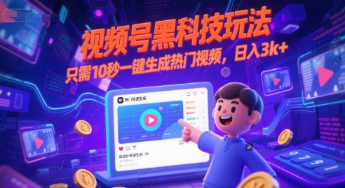 视频号黑科技玩法，只需10秒一键生成热门视频，日入3k+【揭秘】小白网创_互联网创业项目_网络创业小白网创